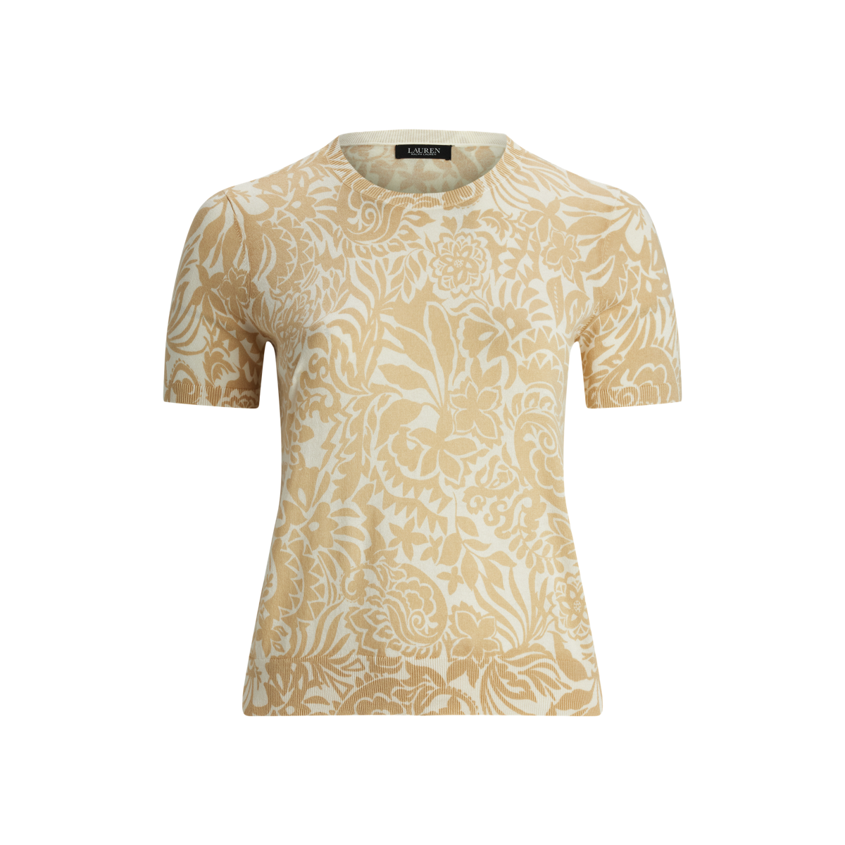 Floral Cotton-Blend Short-Sleeve Sweater