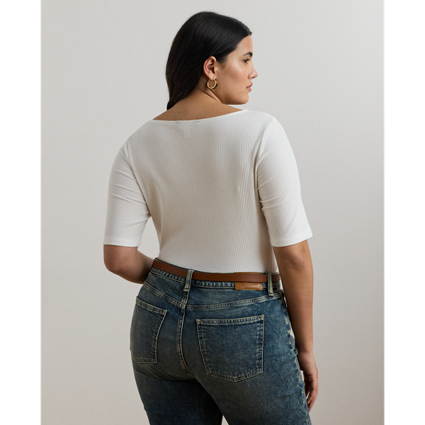 Rib-Knit Cotton-Blend Elbow-Sleeve Tee
