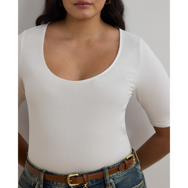 Rib-Knit Cotton-Blend Elbow-Sleeve Tee
