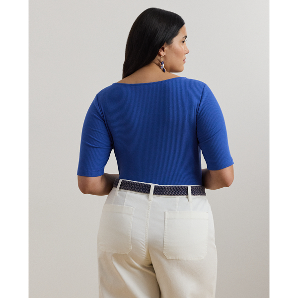 Rib-Knit Cotton-Blend Elbow-Sleeve Tee