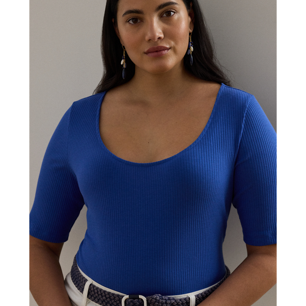 Rib-Knit Cotton-Blend Elbow-Sleeve Tee