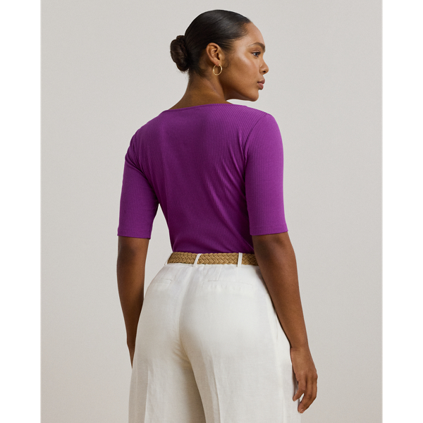 Rib-Knit Cotton-Blend Elbow-Sleeve Tee for Women | Ralph