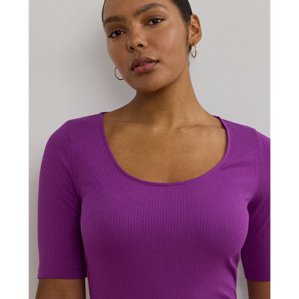 ラルフ・ローレン Lauren Ralph Lauren Rib-ニット Cotton-Blend Elbow-Sleeve Tee レディース シャ Rib-Knit Cotton-Blend Elbow-Sleeve Tee for Women | Ralph