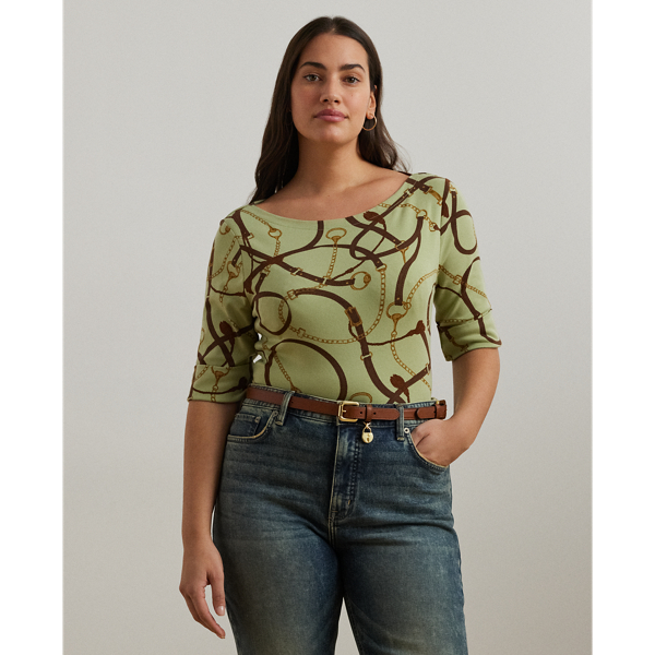 Belting-Print Cotton-Blend Boatneck Tee