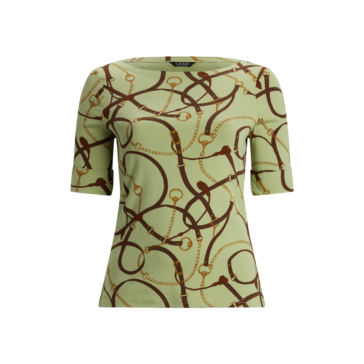 Belting-Print Cotton-Blend Boatneck Tee
