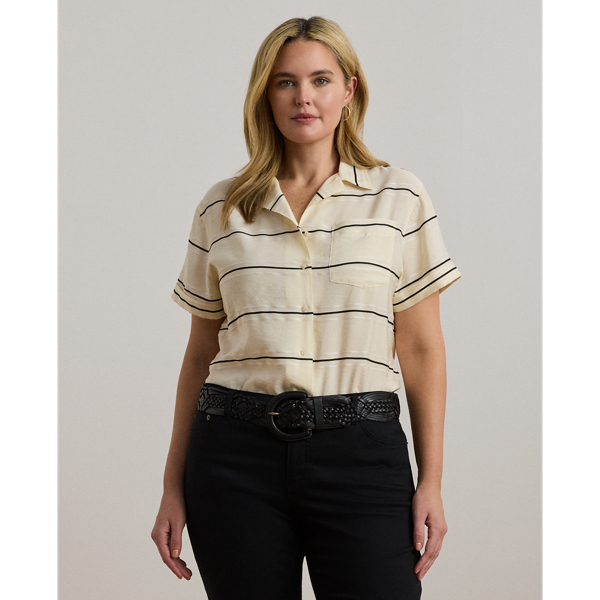 ラルフ・ローレン Lauren Ralph Lauren Petite Striped Short-sleeve Camp Shirt レディース シ Women's Lauren Ralph Lauren Petite Striped Short-sleeve Camp