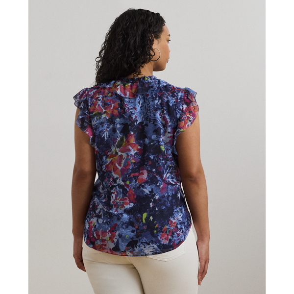 Print Ruffle-Trim Georgette Blouse