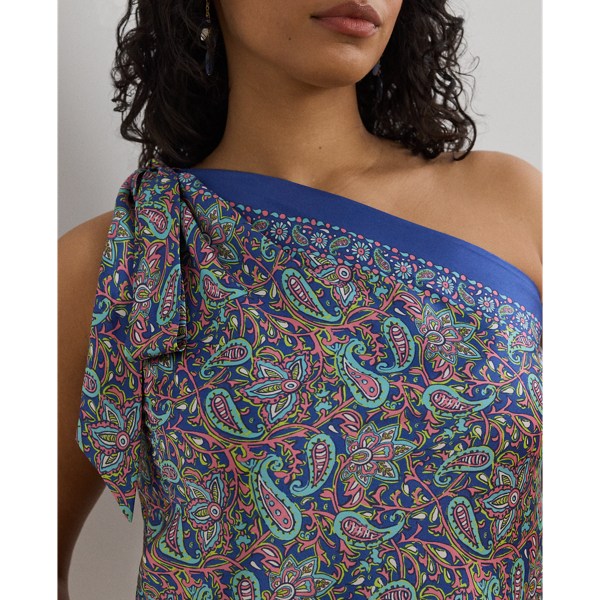 Paisley Twill One-Shoulder Blouse