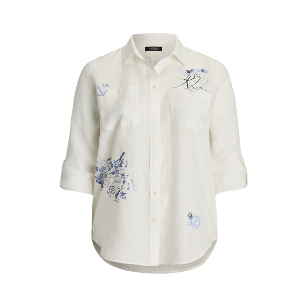 Relaxed Fit Print Roll-Tab Sleeve Shirt Lauren Woman 1