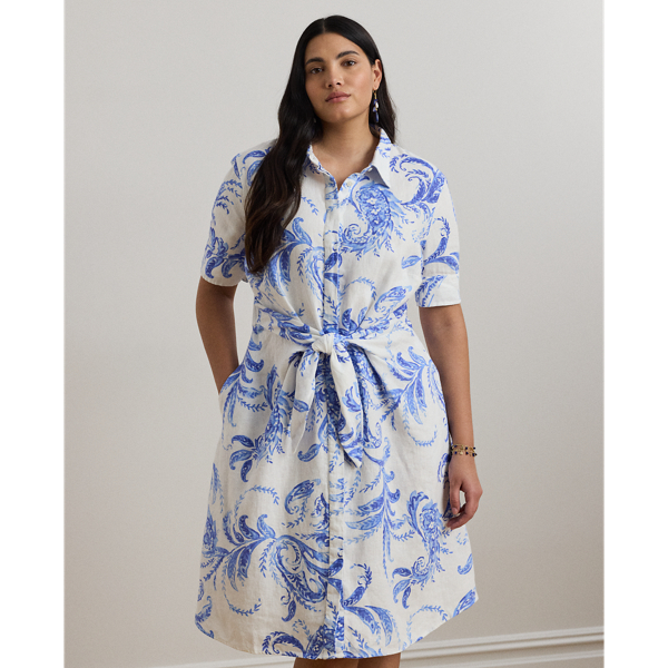 Ralph Lauren★Paisley Tie-Front Linen Shirtdress Lauren Ralph Lauren Paisley Tie-Front Linen Fit & Flare Midi