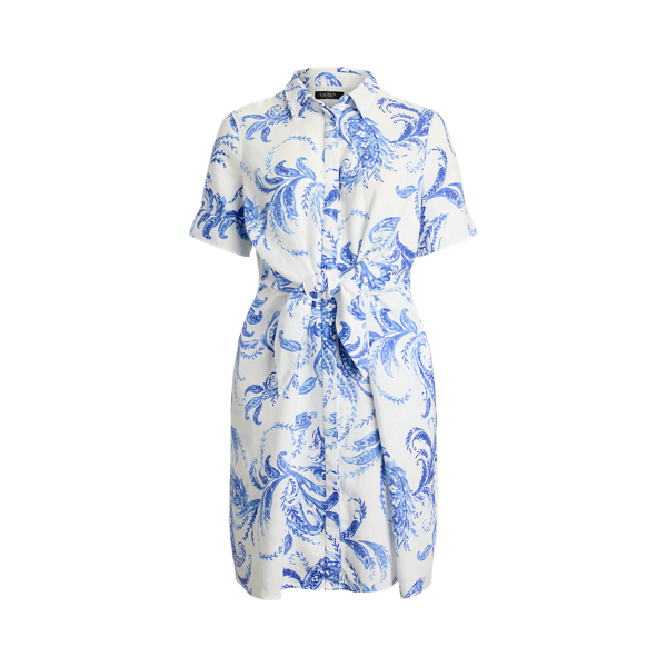 Paisley Tie-Front Linen Shirtdress