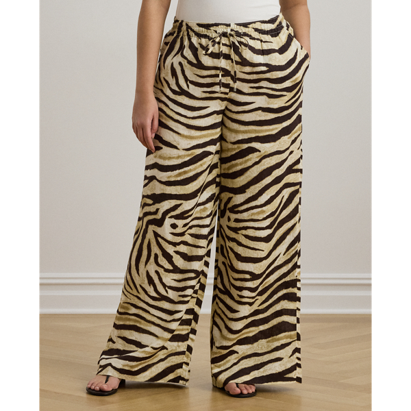 Zebra-Print Linen Wide-Leg Pant