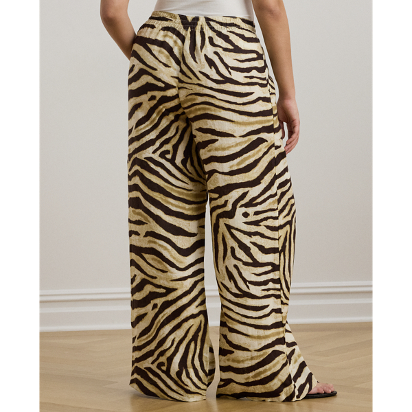 Zebra-Print Linen Wide-Leg Pant