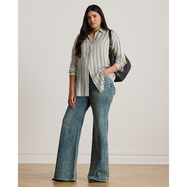 Relaxed Fit Striped Satin Shirt