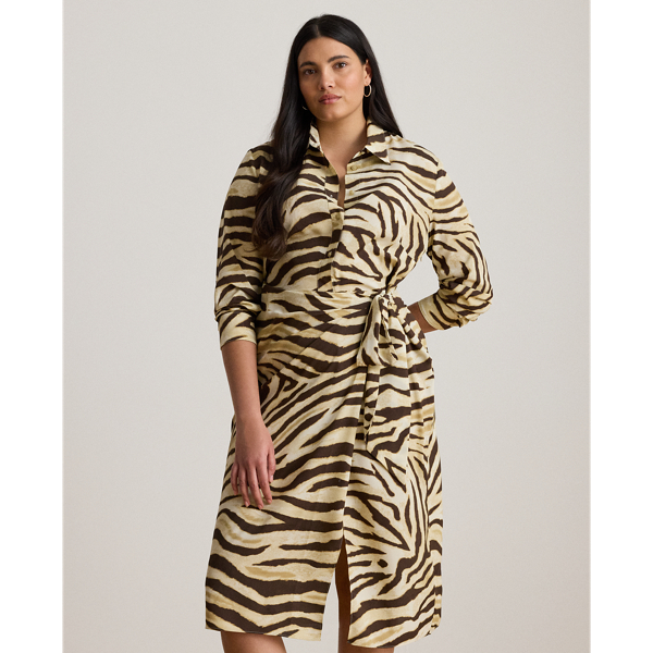 Zebra-Print Tie-Front Crepe Shirtdress