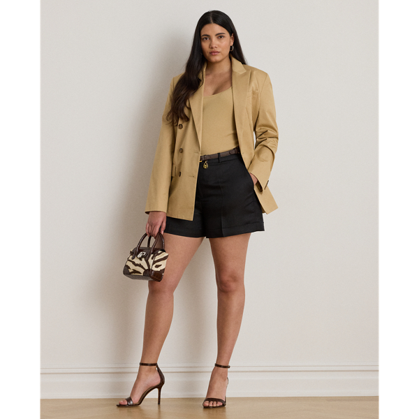 (取寄) ローレン ラルフローレン レディース プリーツ リネンブレンド ツイル ショーツ Lauren Ralph Lauren women Pleated Linen-Blend Twill Shorts Capri Blue Pleated Linen-Blend Twill Short