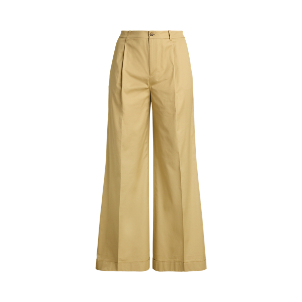 Pleated Cotton Twill Wide-Leg Pant