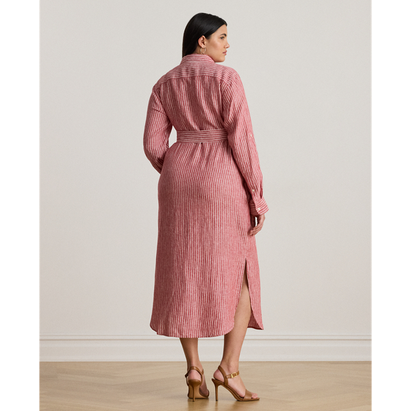 Striped Linen Roll-Tab-Sleeve Shirtdress