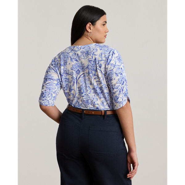 Floral Slub Jersey Elbow-Sleeve Tee