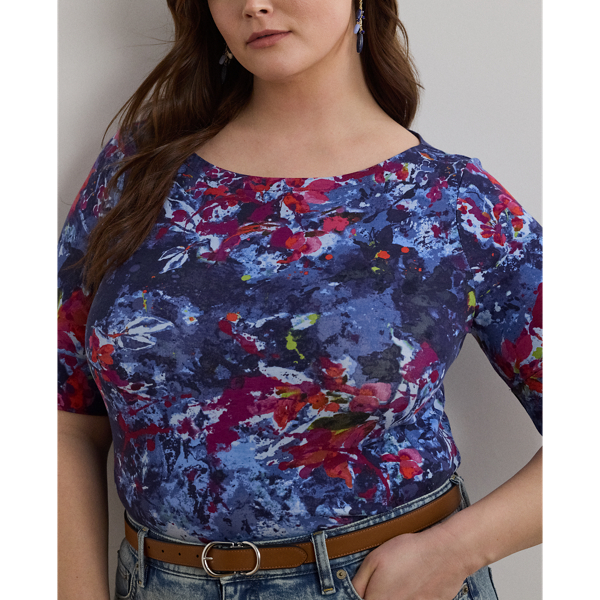 Print Stretch Cotton Boatneck Tee