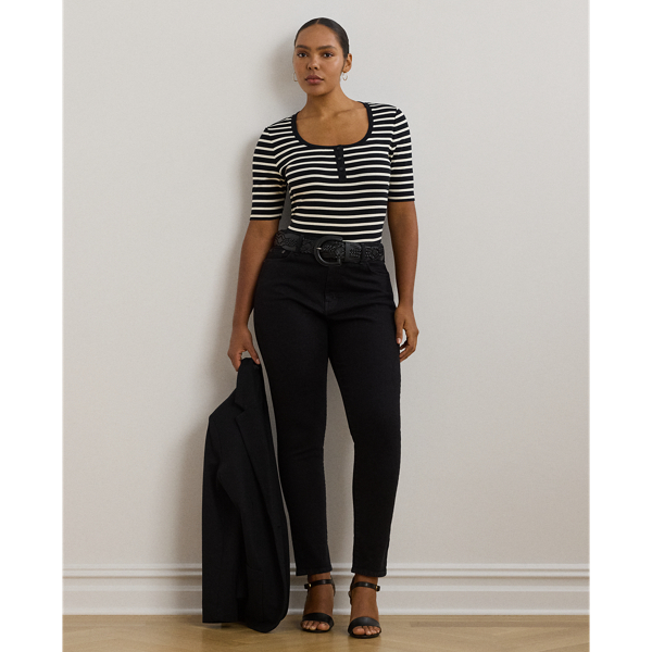 Striped Elbow-Sleeve Henley Top for Women | Ralph Lauren® IN