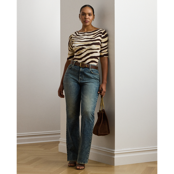ラルフ・ローレン Lauren Ralph Lauren Petite Zebra-print ストレッチ Cotton Boatneck Tee レ Zebra-Print Stretch Cotton Boatneck Tee