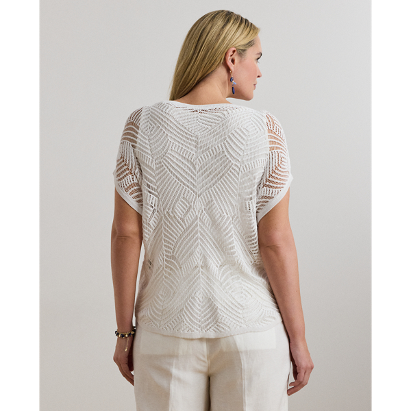 売れ筋商品|||ラルフローレン Tシャツ レディース トップス Geo Motif Mesh Short Sleeve Jumper - Basic T-shirt - white Geo-Motif Mesh Short-Sleeve Sweater