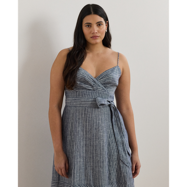 Ralph Lauren★Striped Belted Linen Sleeveless Dress Striped Belted Linen Sleeveless Dress