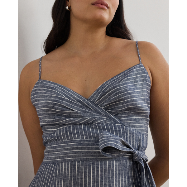 Ralph Lauren★Striped Belted Linen Sleeveless Dress Striped Belted Linen Sleeveless Dress