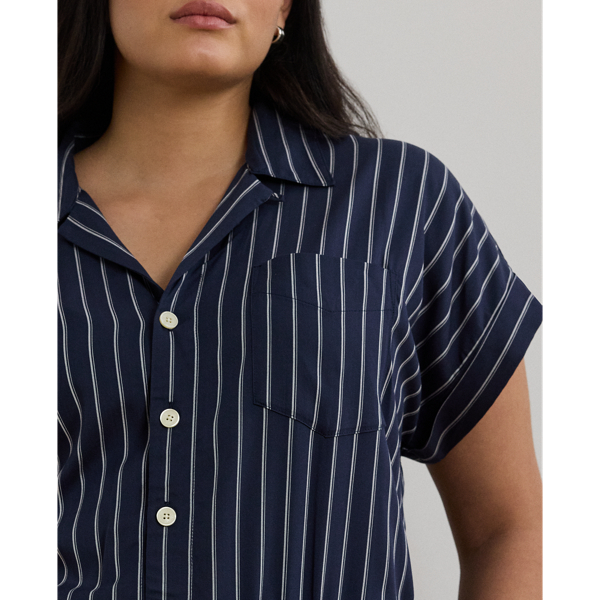 Striped Belted Twill Wide-Leg Jumpsuit