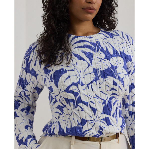 Print Cable-Knit Cotton Sweater