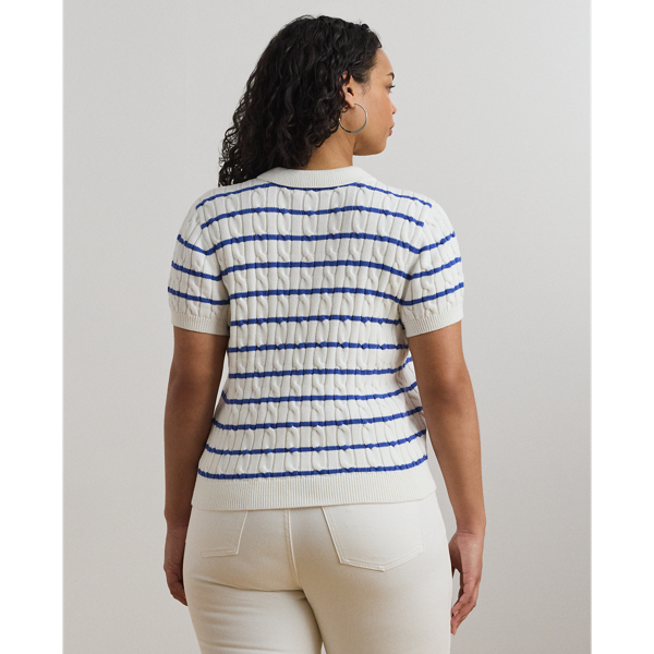 (取寄) ローレン ラルフローレン レディース ストライプド ケーブルニット コットン ポロ セーター Lauren Ralph Lauren women Striped Cable-knit Cotton Polo Striped Cable-Knit Cotton Polo Sweater