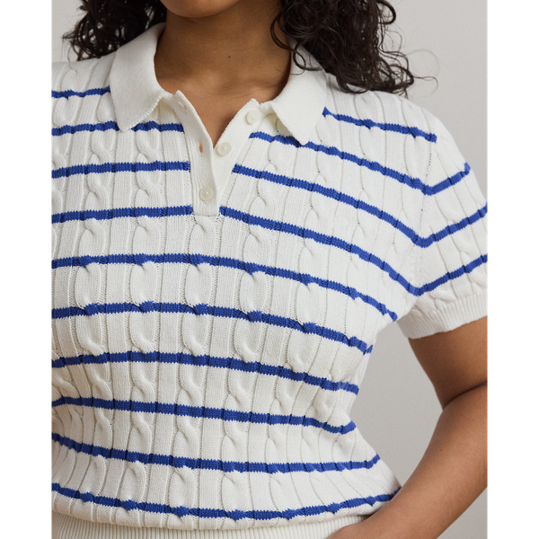 (取寄) ローレン ラルフローレン レディース ストライプド ケーブルニット コットン ポロ セーター Lauren Ralph Lauren women Striped Cable-knit Cotton Polo Striped Cable-Knit Cotton Polo Sweater