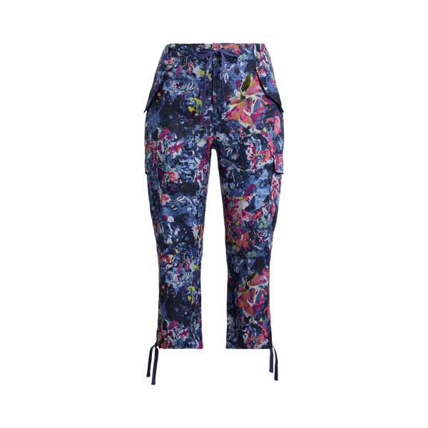 Print Linen Cargo Ankle Pant