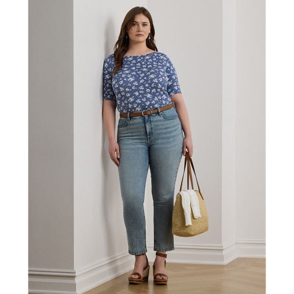 Floral Stretch Cotton Boatneck Tee