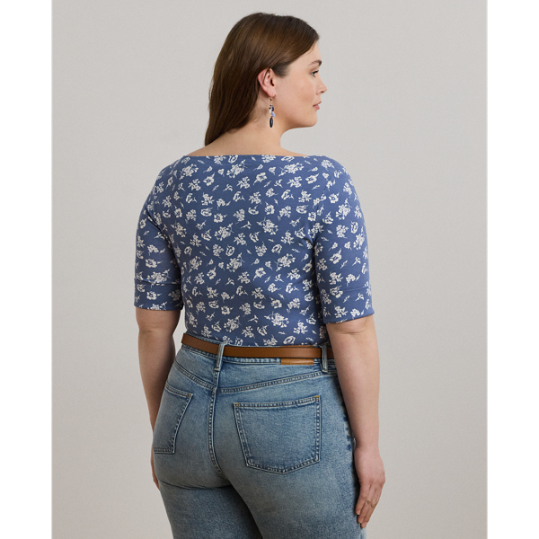 Floral Stretch Cotton Boatneck Tee