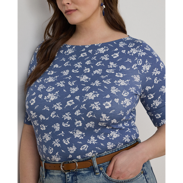 Floral Stretch Cotton Boatneck Tee