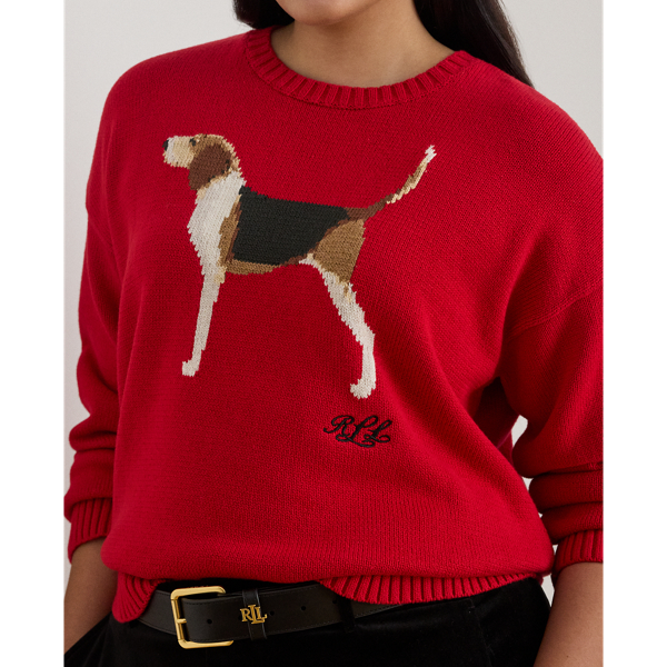 Intarsia-Knit Foxhound Cotton Sweater