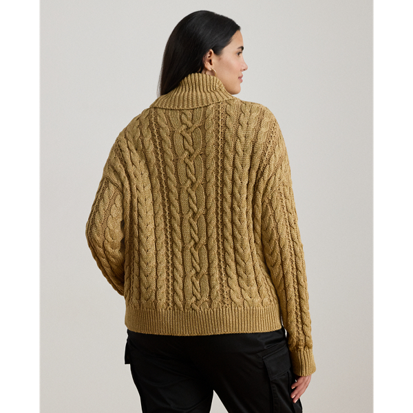Metallic Cable-Knit Turtleneck Sweater
