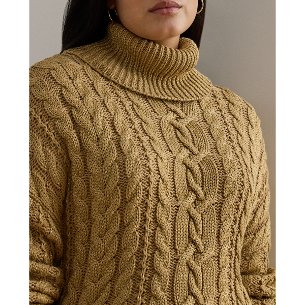 Metallic Cable-Knit Turtleneck Sweater