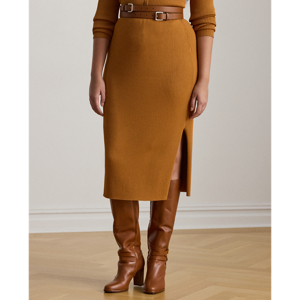 Bleistift-Midirock in Rippenstrick