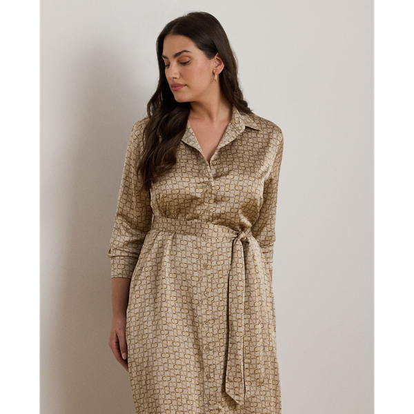 Geo-Print Satin Charmeuse Shirtdress