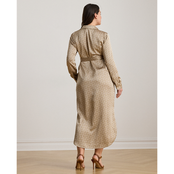 Geo-Print Satin Charmeuse Shirtdress