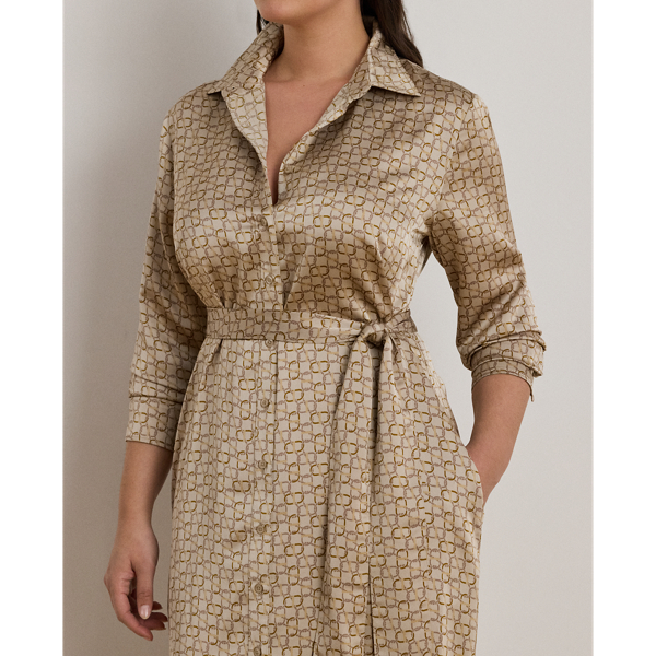 Geo-Print Satin Charmeuse Shirtdress