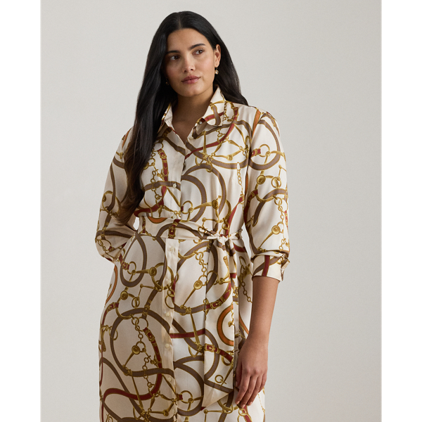 Belting-Print Twill Shirtdress