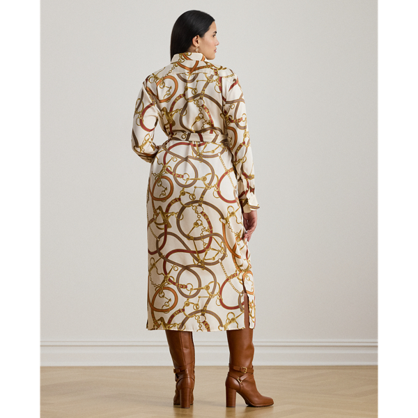 Belting-Print Twill Shirtdress