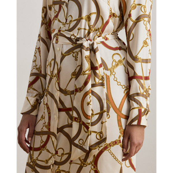 Belting-Print Twill Shirtdress