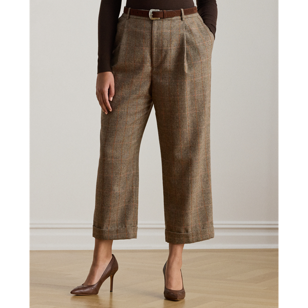 Glen Plaid Pleated Cropped Pant