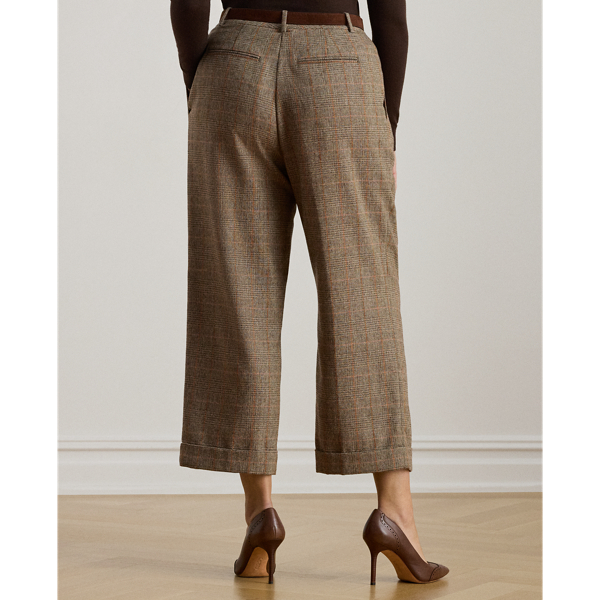 Glen Plaid Pleated Cropped Pant