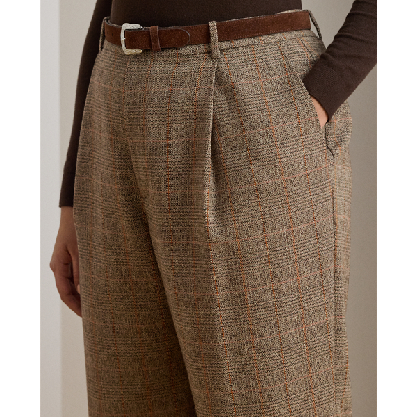 Glen Plaid Pleated Cropped Pant